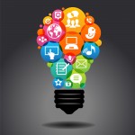 Social media icons form the shape of the light bulb.