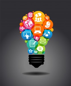 Social media icons form the shape of the light bulb.