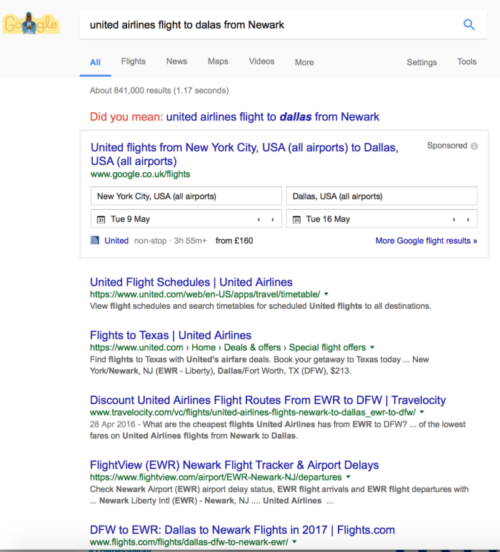 United airlines Google flight searches, brand impact